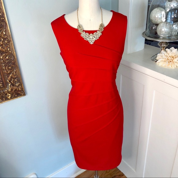 Calvin Klein Red Sunburst Sheath Dress Nwot - Picture 4 of 8